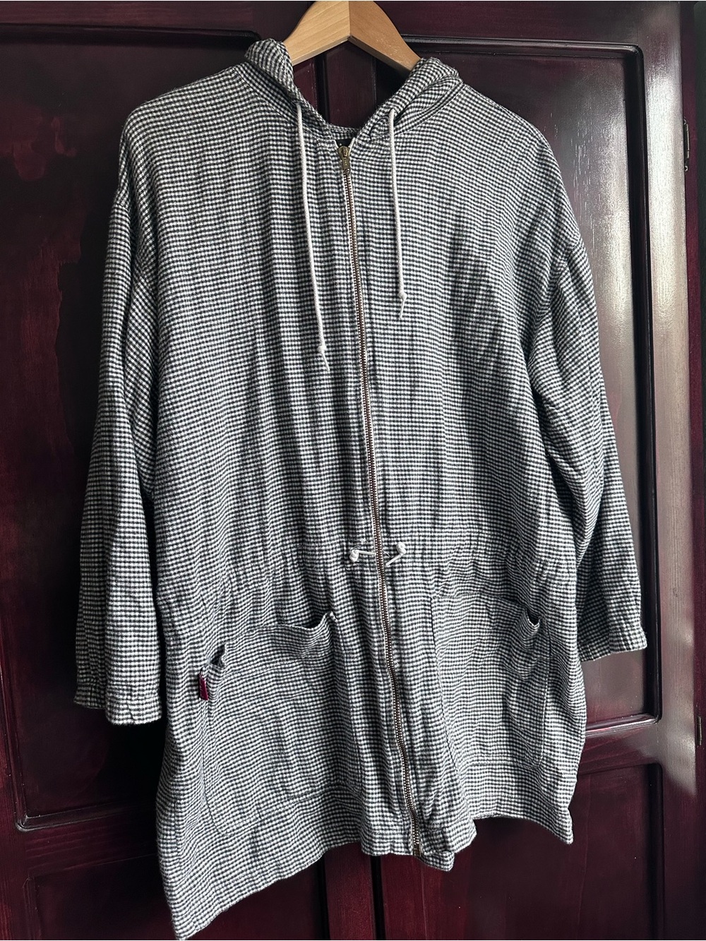 90s Vintage lei Black & White Houndstooth Lightweight Hooded Cotton Jacket